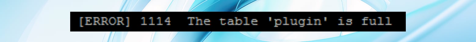 MySQL error 1114 as it appears in a command line or terminal window with its message, "The table 'your-table-name' is full.