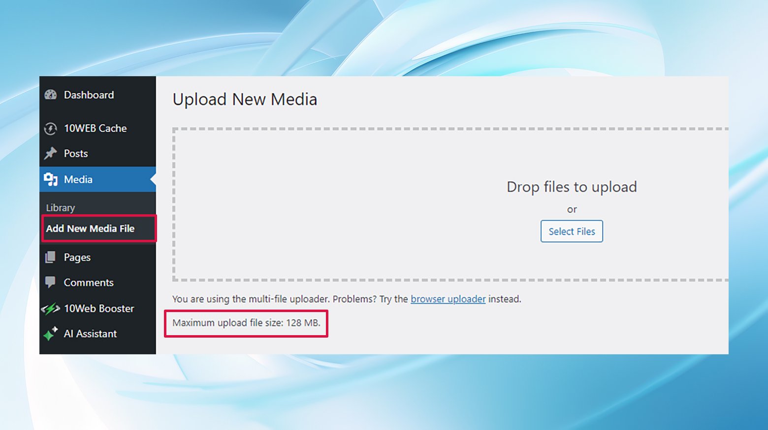 Checking the maximum upload file size in the WordPress admin to troubleshoot the the link you followed has expired error.