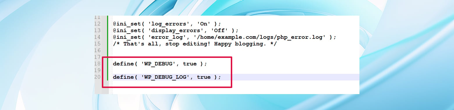 The wp-config.php file is displayed in a text editor with wp_debug mode set to true. This can help find the source of the uncaught typeerror is not a function error in WordPress.