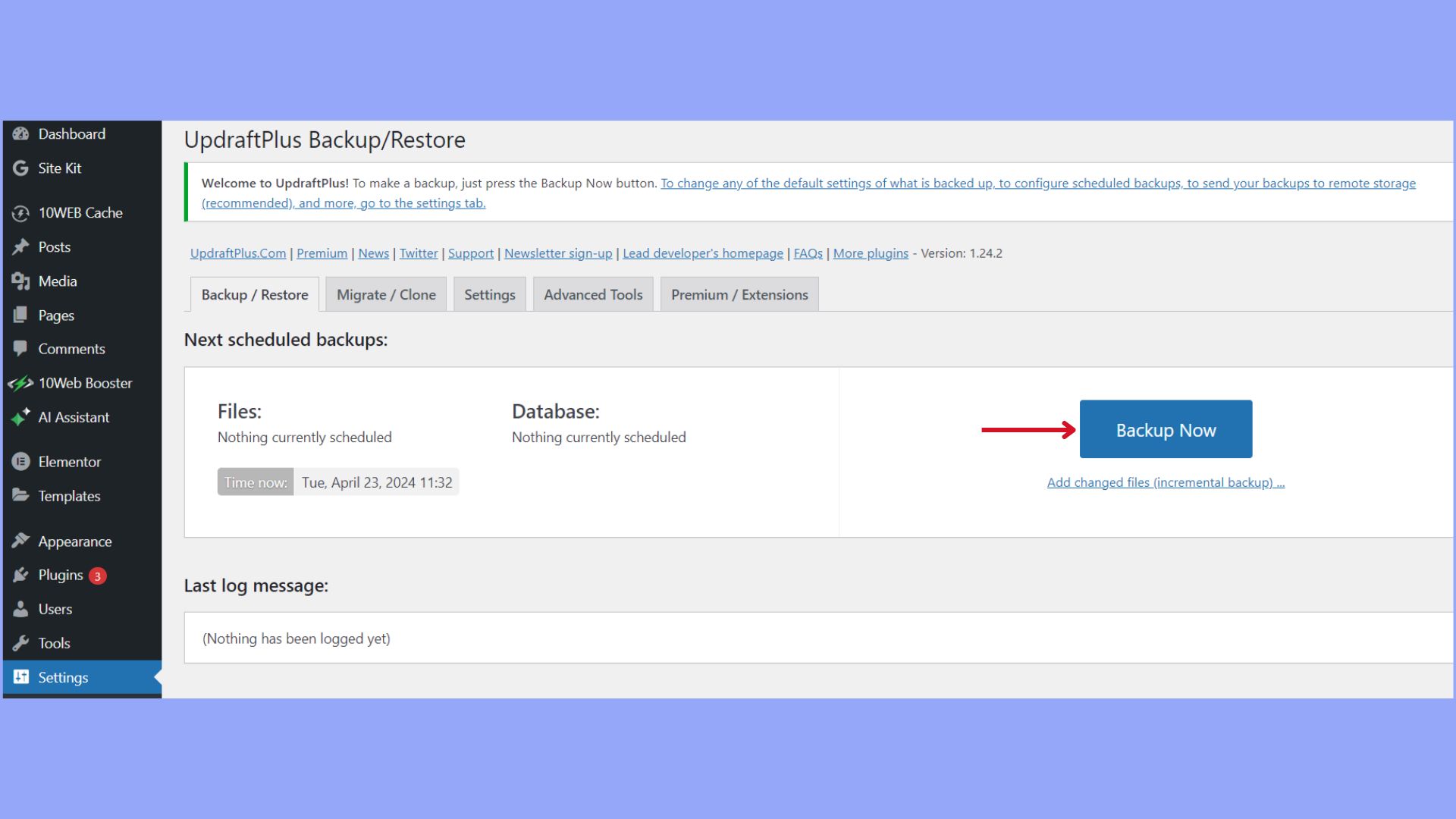 Backup website vie a plugin