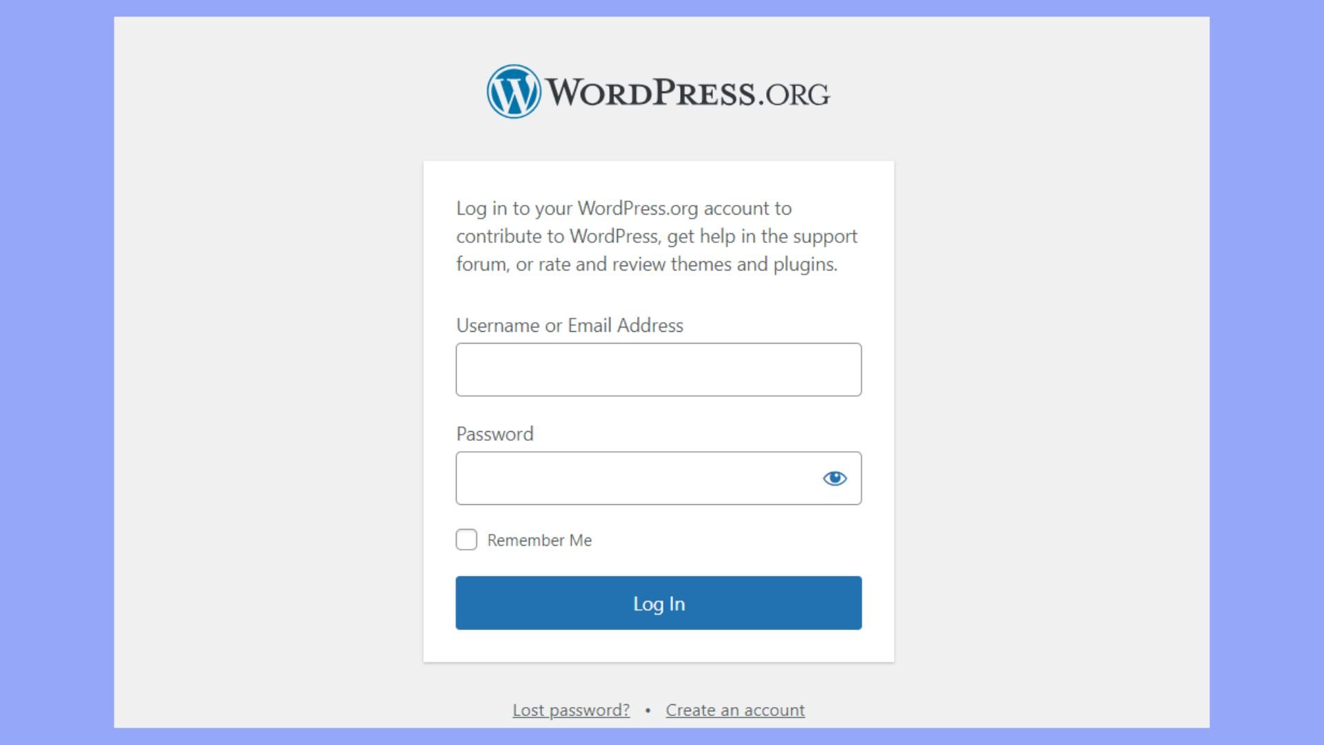 WordPress.org login or create an account