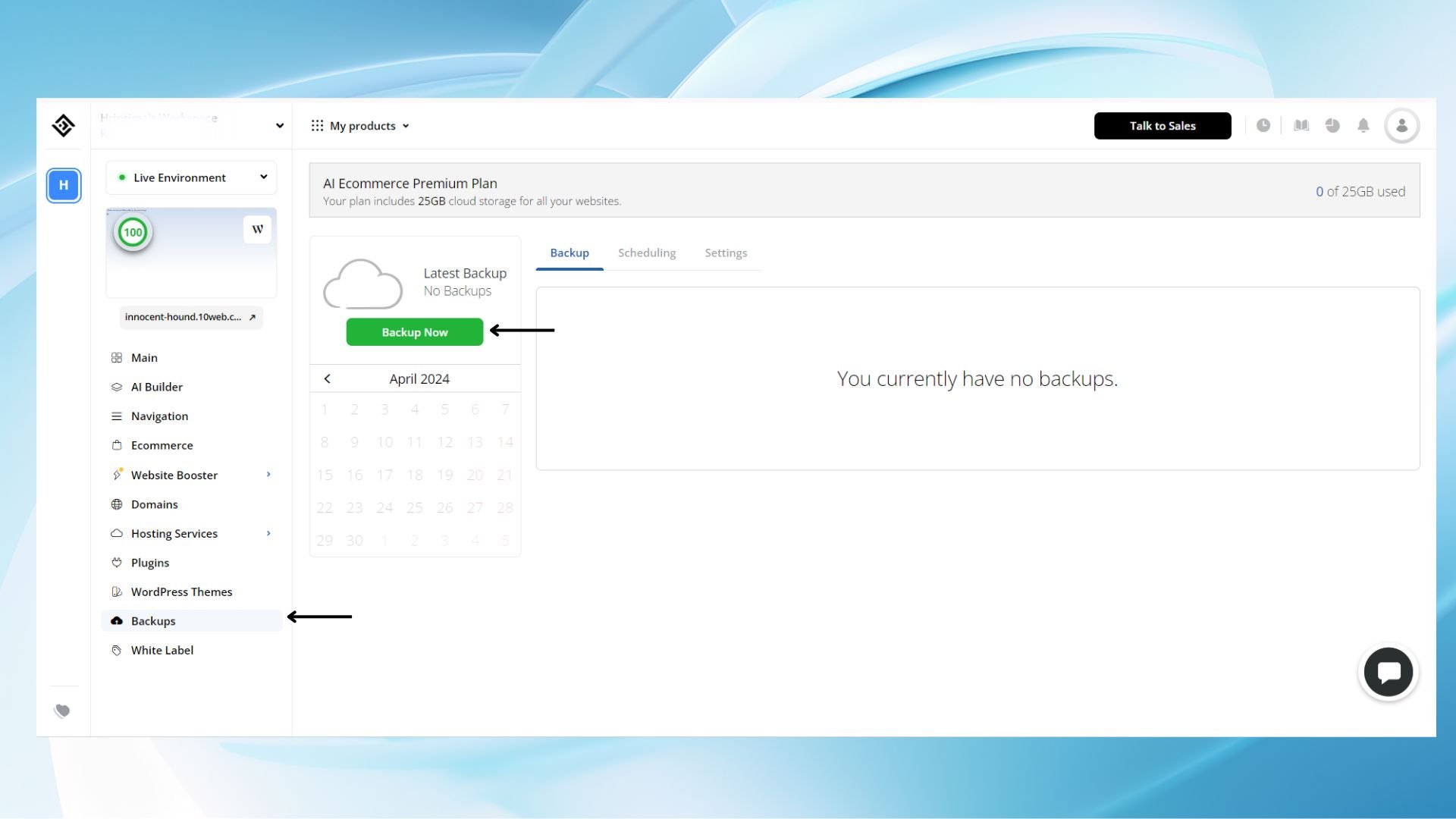 10Web dashboard