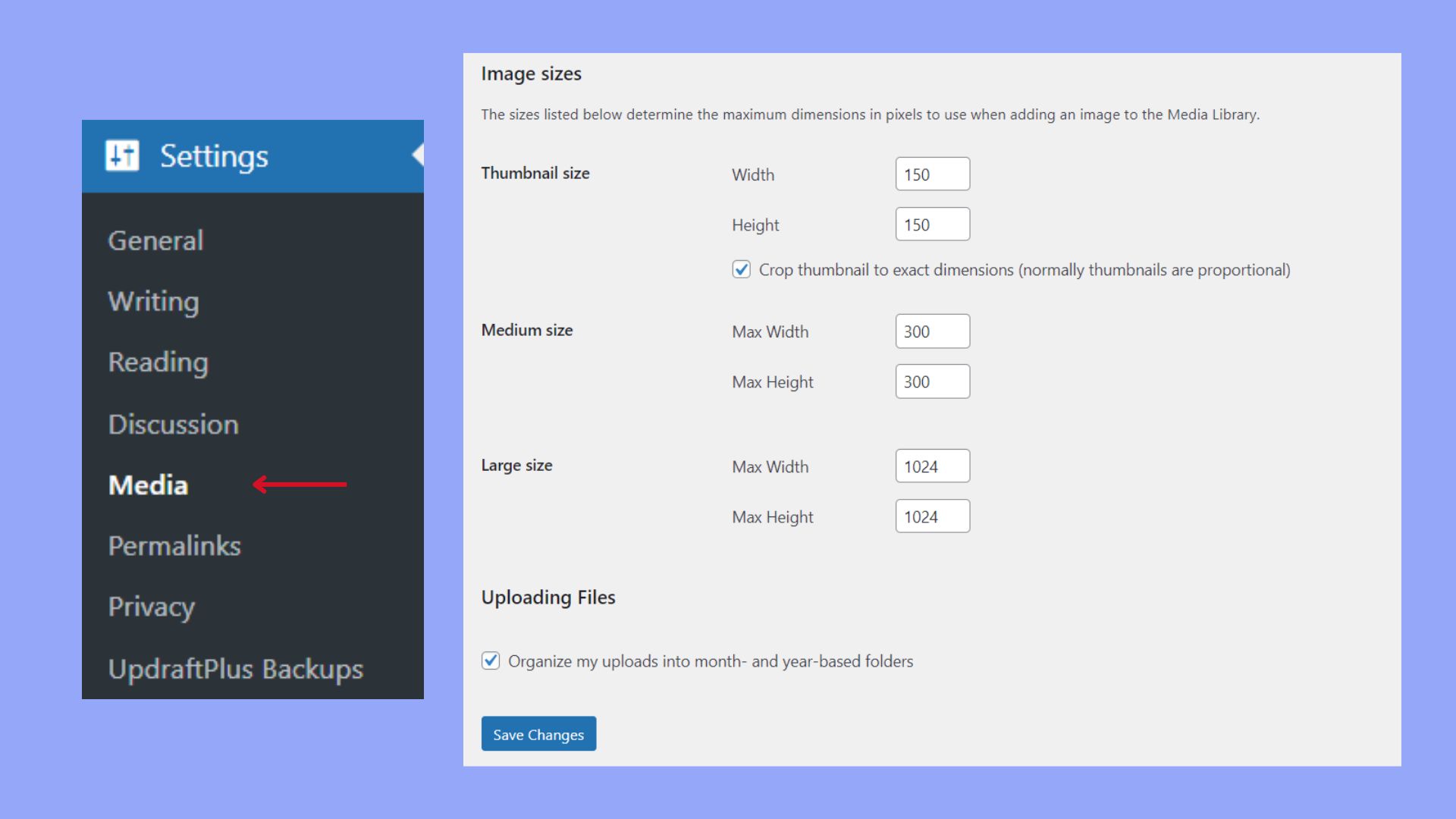 Setting image sizes on WordPress