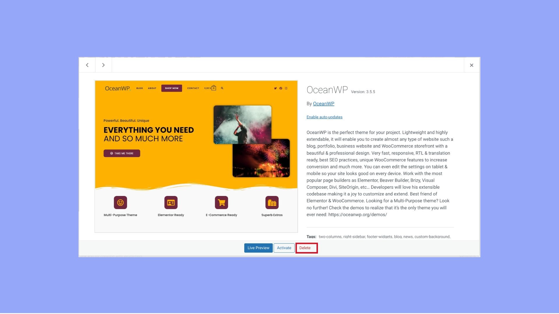 how to delete theme in wordpress