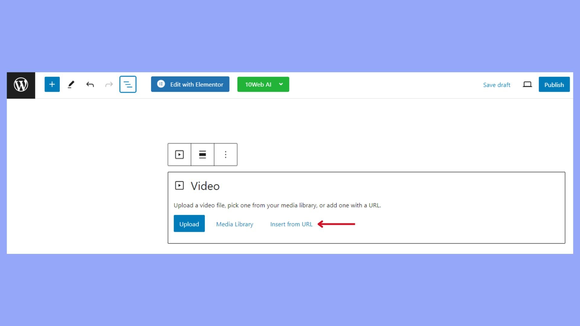 Selecciona un archivo de vídeo de la Biblioteca Multimedia, o insértalo desde una URL.