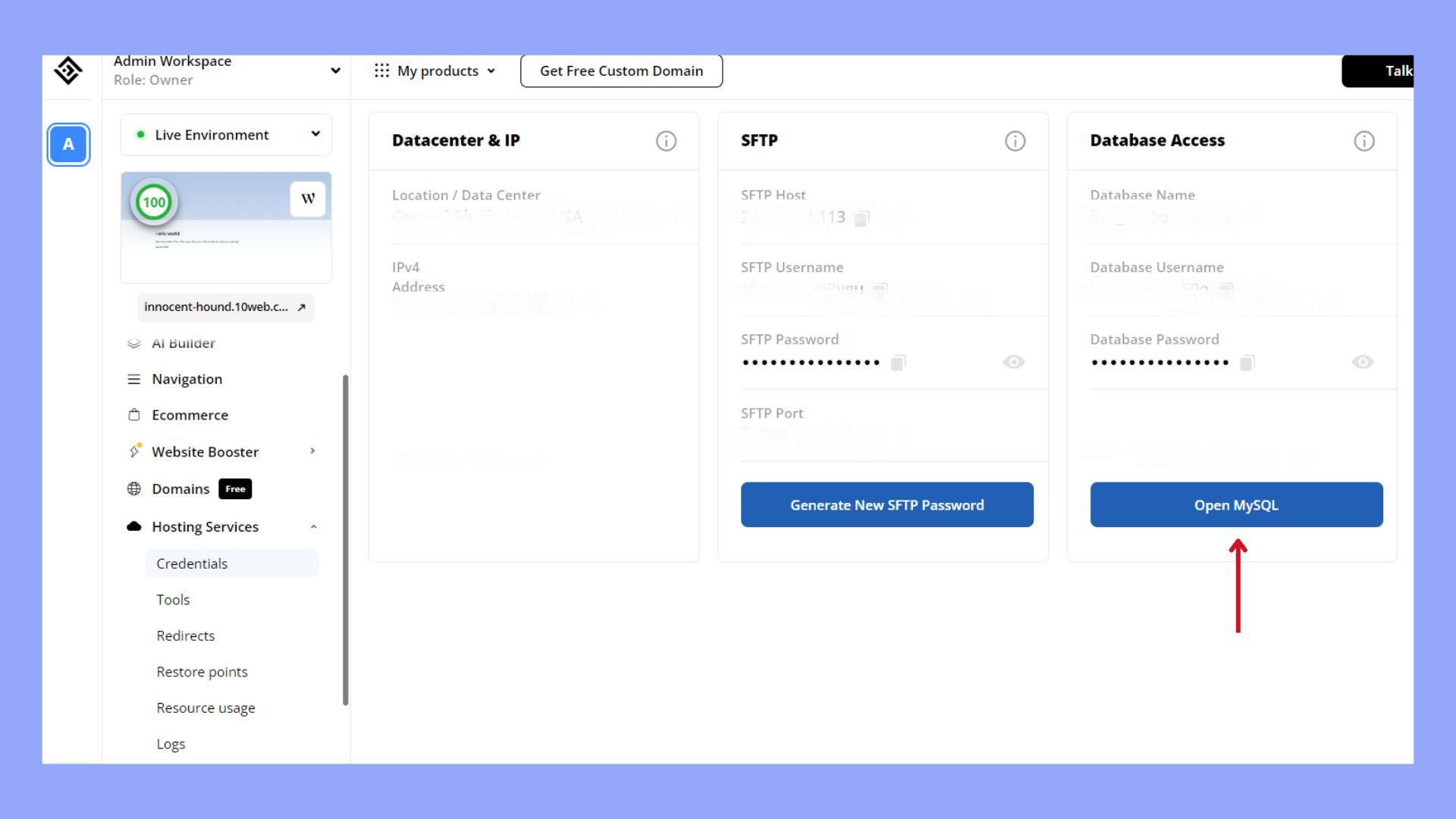Accede a myPHP desde el panel 10Web