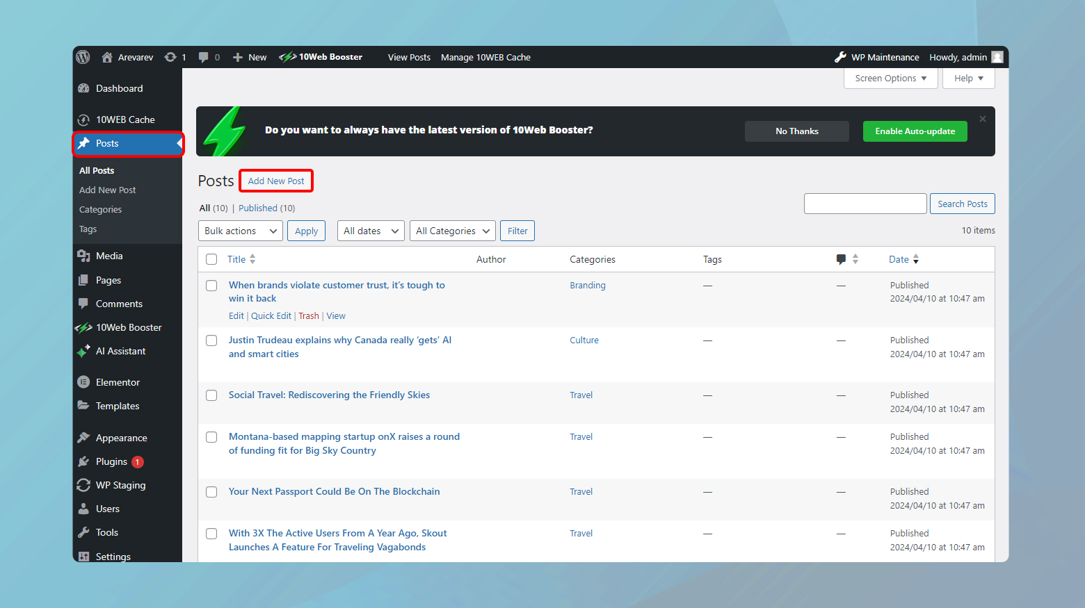 Añadir una entrada en WordPress.