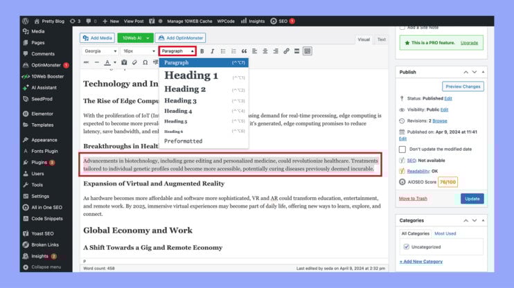 Añadir un encabezamiento en el editor Clásico antiguo