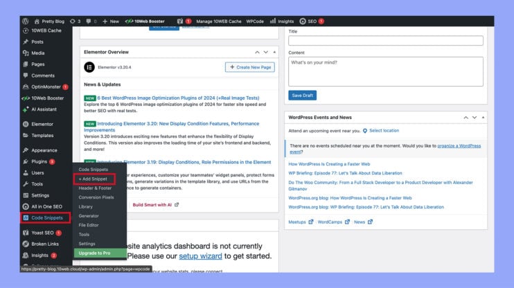 Adding the code in WPcode plugin