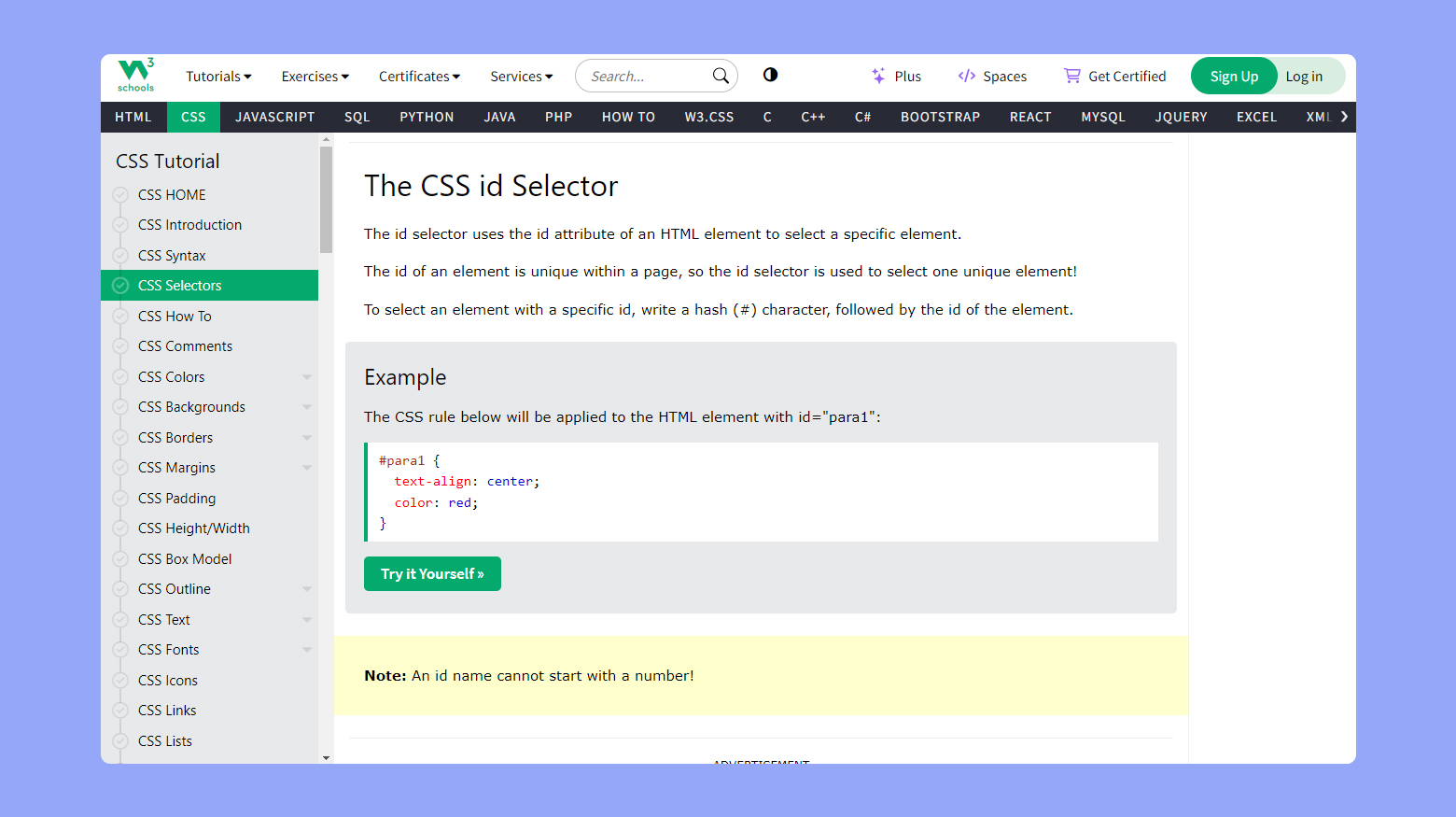 CSS id selectors