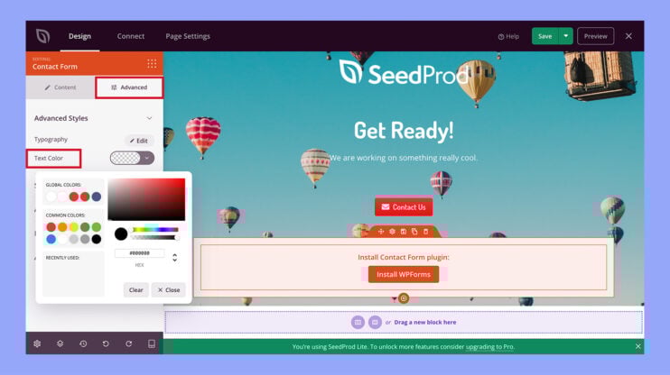 Cambiar el color de la fuente utilizando la pestaña avanzada en SeedProd