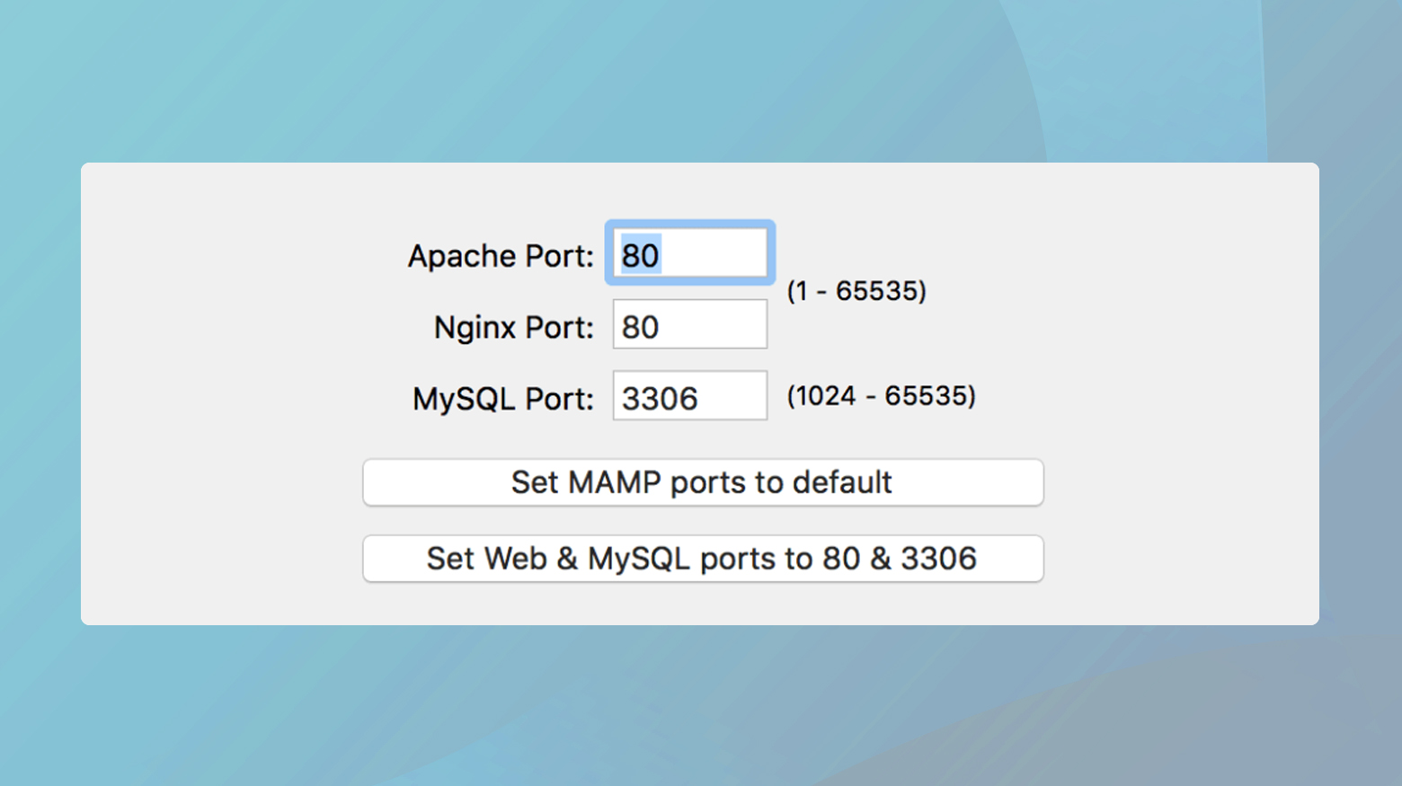 Changing the ports in MAMP