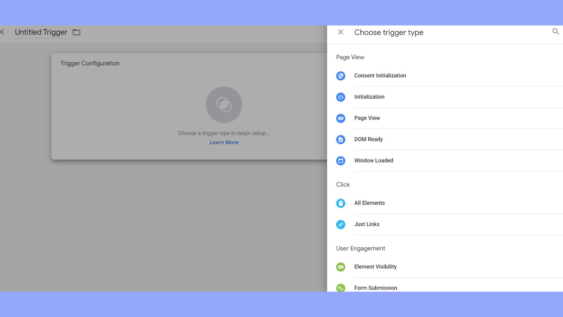 Elige el tipo de activación en GTM
