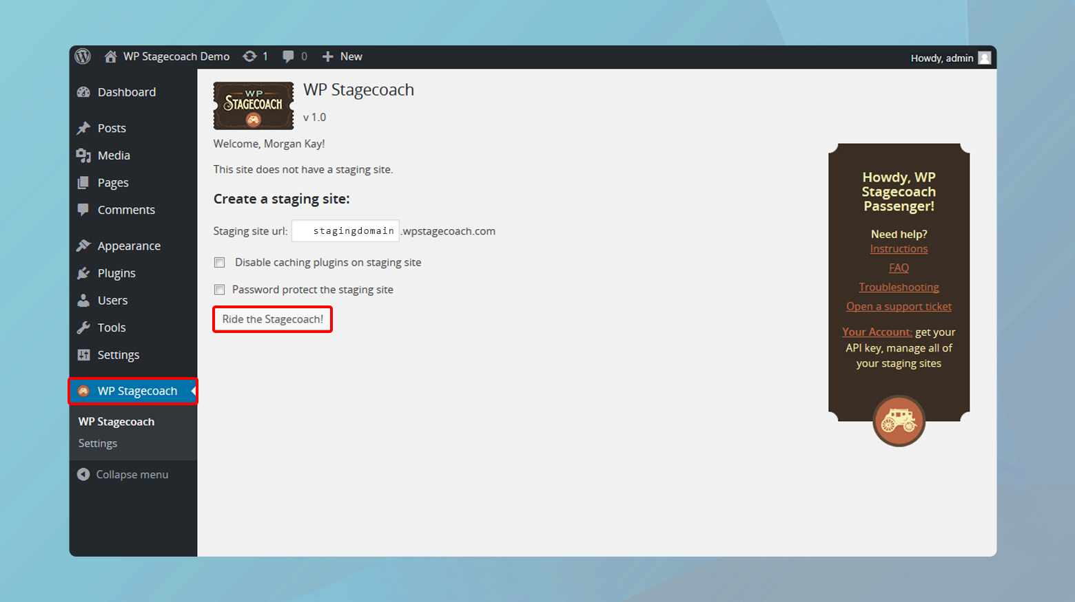 Creating a staging site with WP Stagecoach