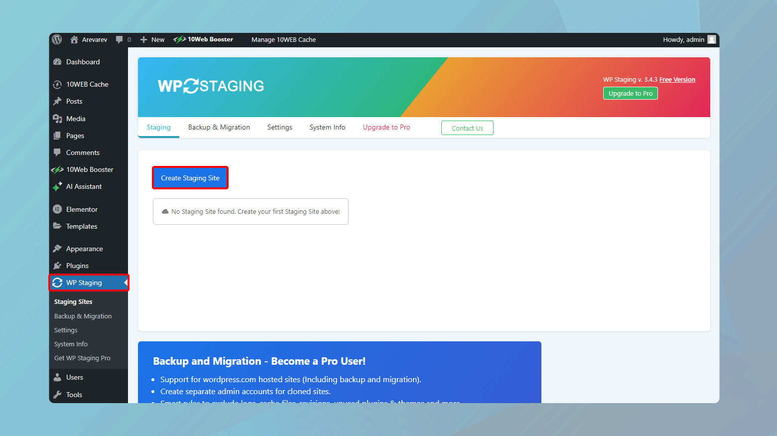 Creating a staging site in WP Staging