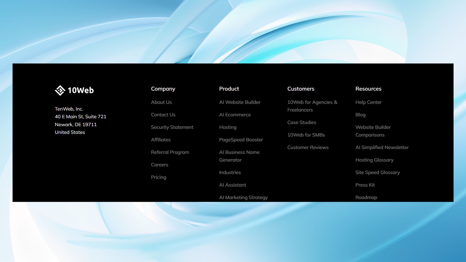 Footer menu example in WordPress.