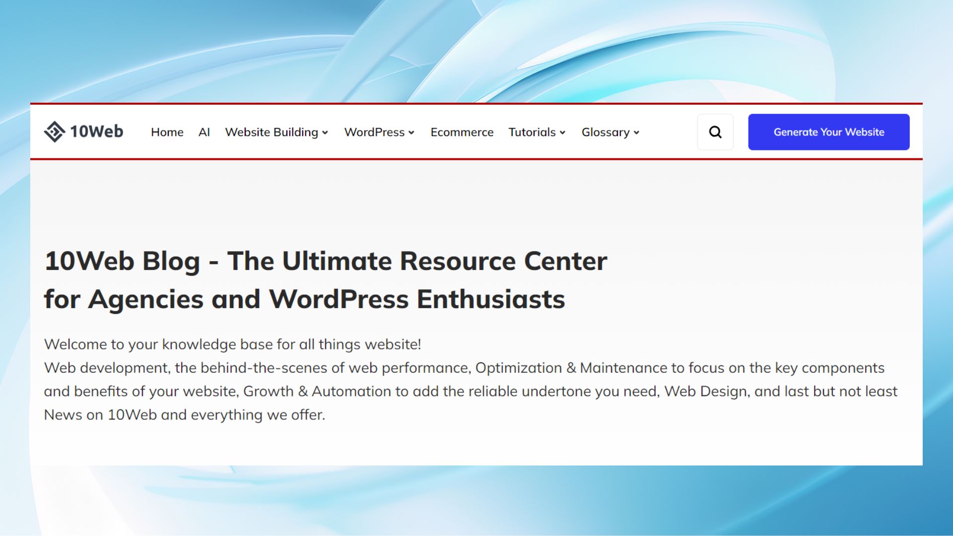 Header menu example in WordPress.