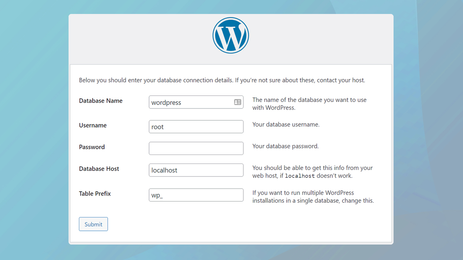 Installing WordPress on database