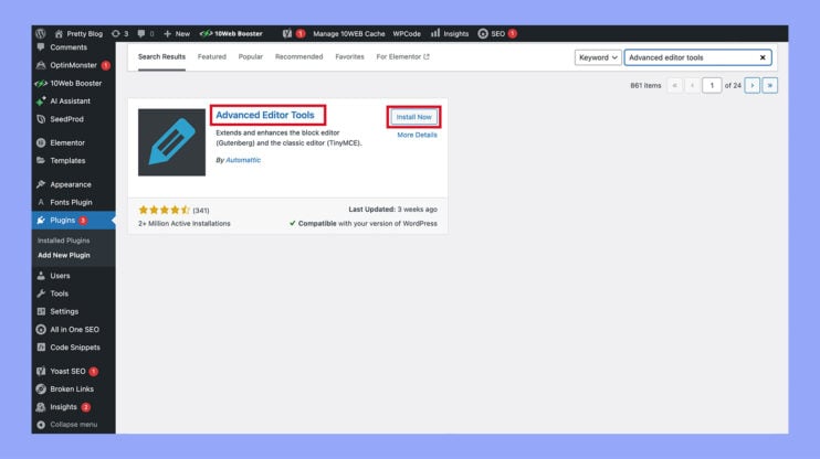 Instalar el plugin Herramientas Avanzadas del Editor