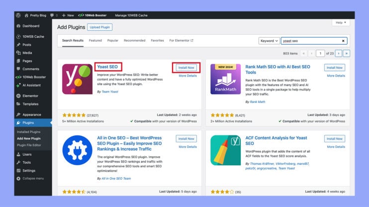 Installing the YoastSEO plugin