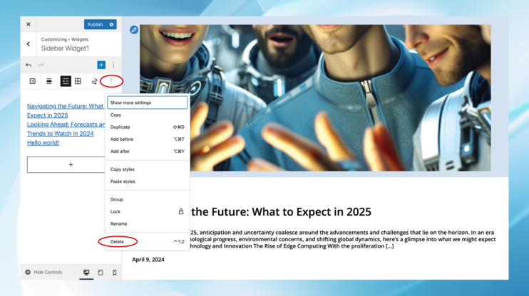 Eliminar una barra lateral con el personalizador de WordPress