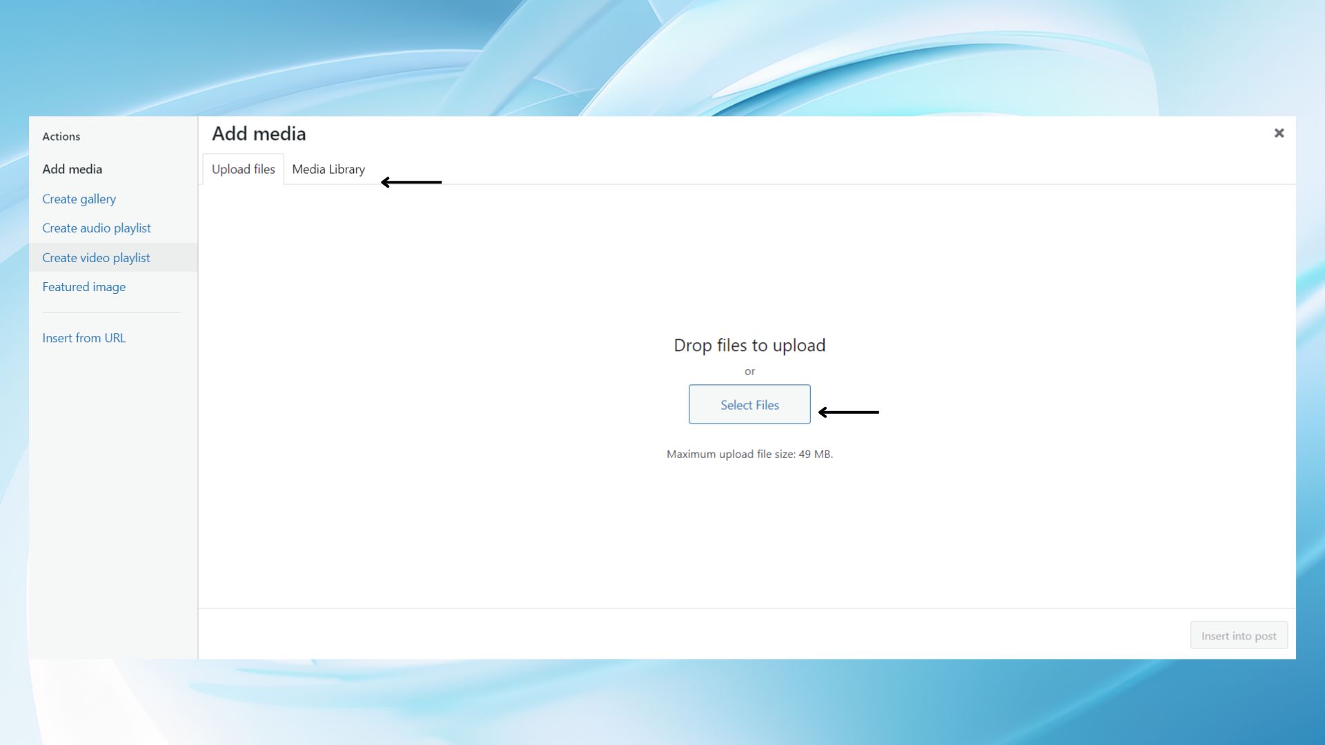 Selecting and uploading files