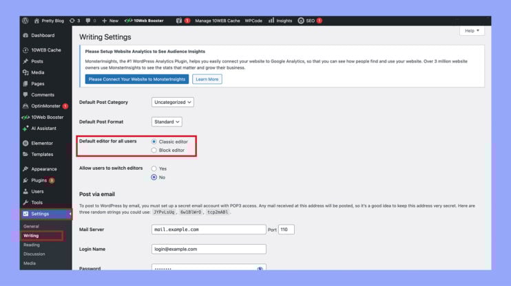 Seleccionar el editor Clásico de Editor por defecto para todos los usuarios