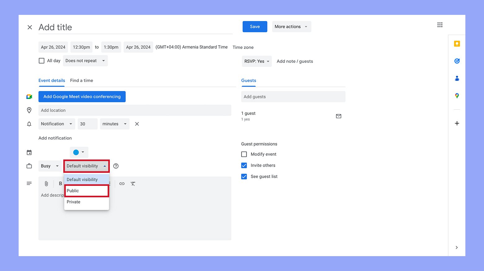Configurar la visibilidad de Google Calendar como pública