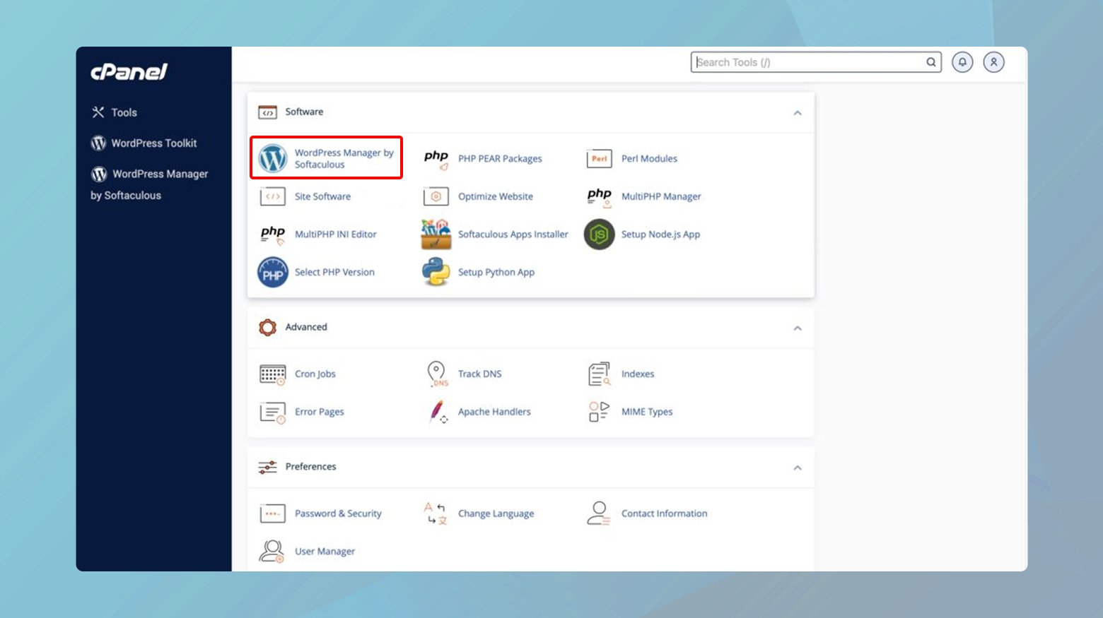 Desinstalar WordPress a través de cPanel utilizando Softaculous.