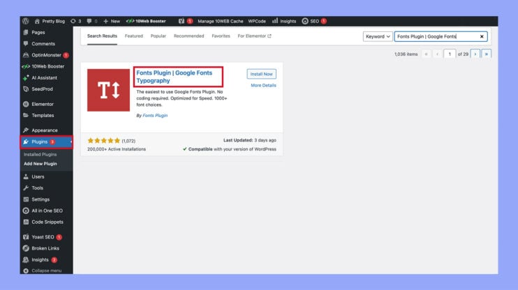 Using a plugin to change fonts in WordPress