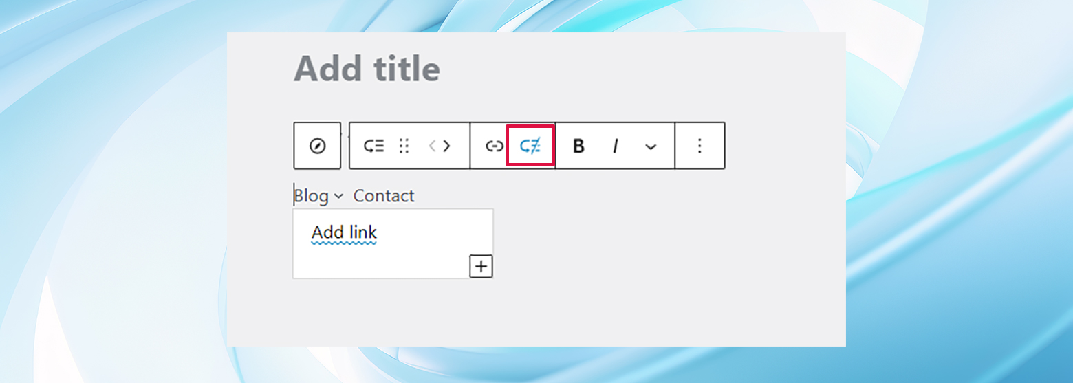 The navigation block's options bar showing the submenu icon highlighted in red.