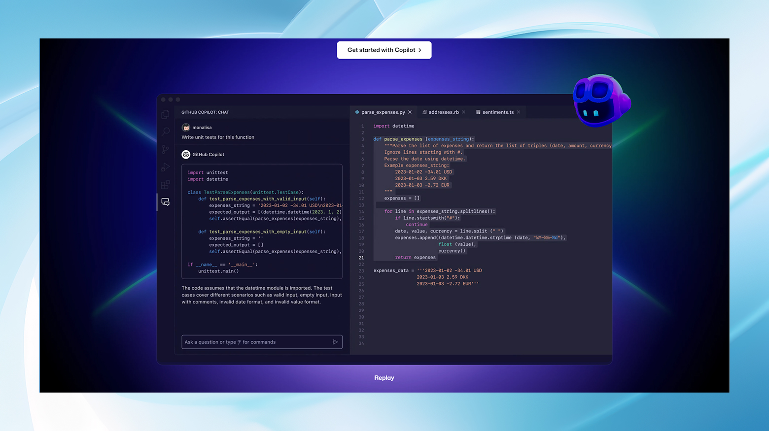 Copilot is an example of AI for website building that speeds up coding and helps developers learn best practices.