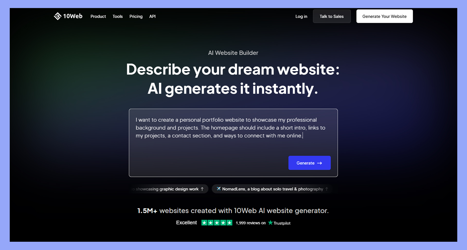 Prompting in the AI Website Builder to build a website.