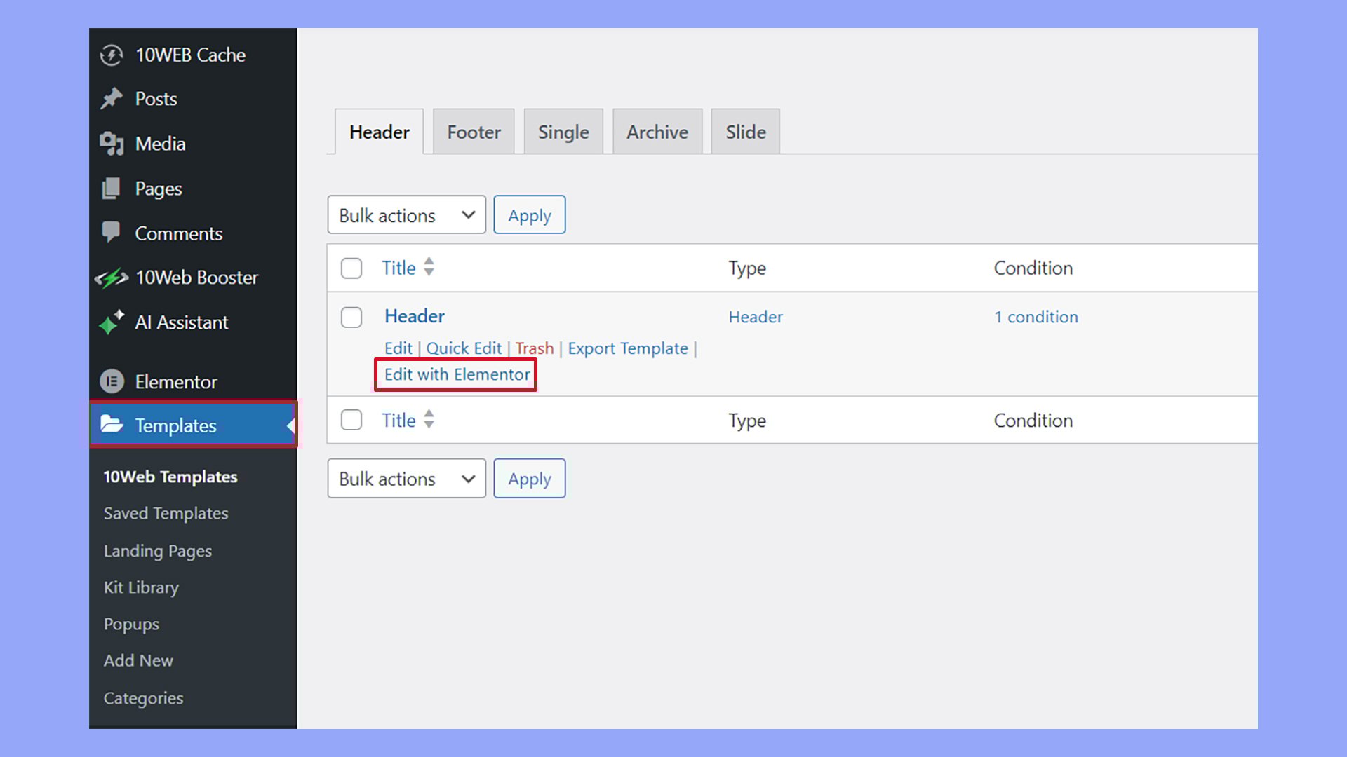 Editing the 10Web Builder Header template to change the logo.