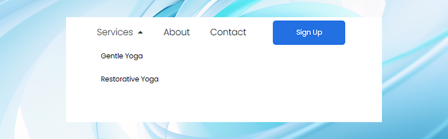 A dropdown menu shows in a site's header navigation.