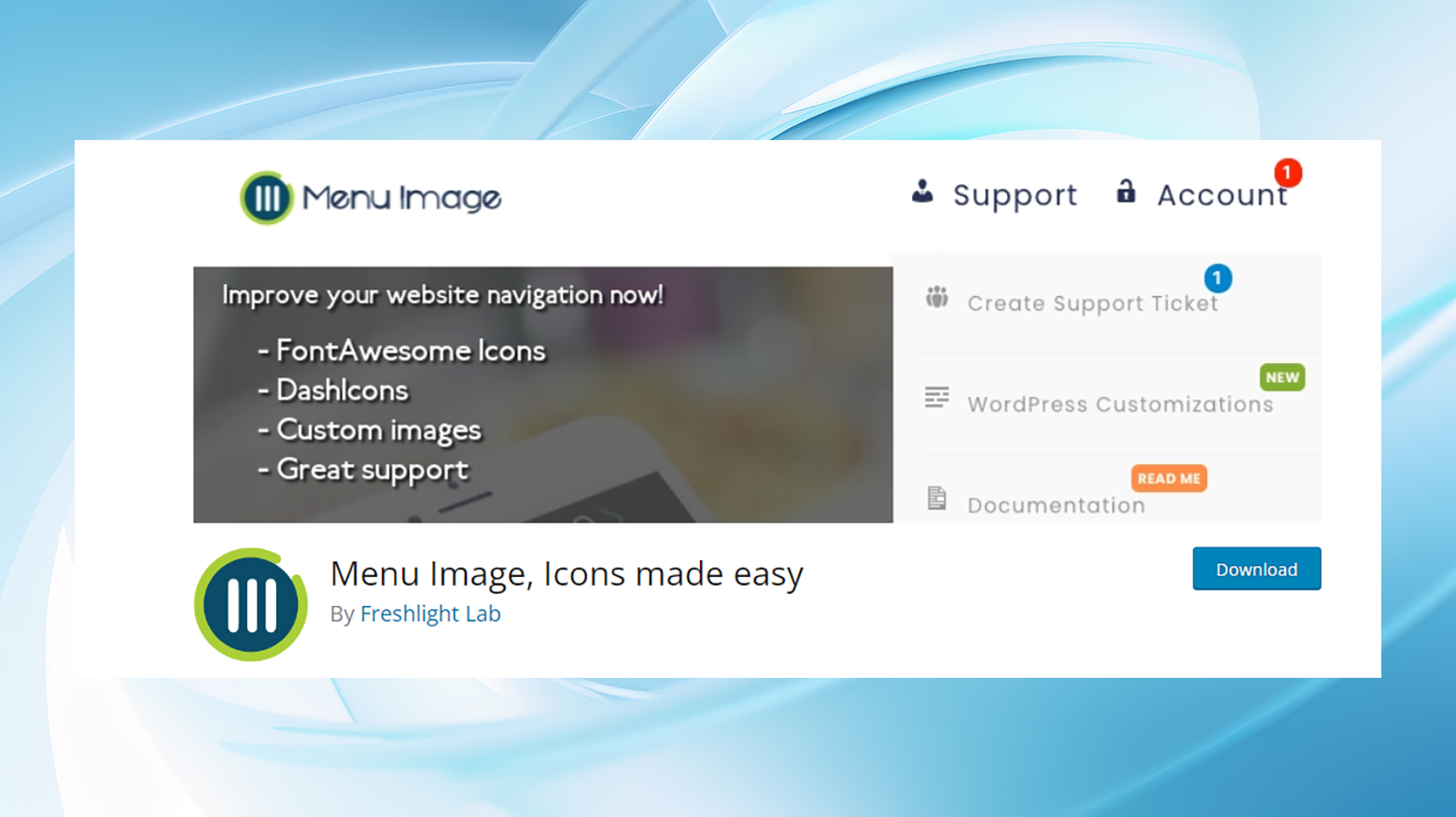 Menu Image, Icons made easy plugin