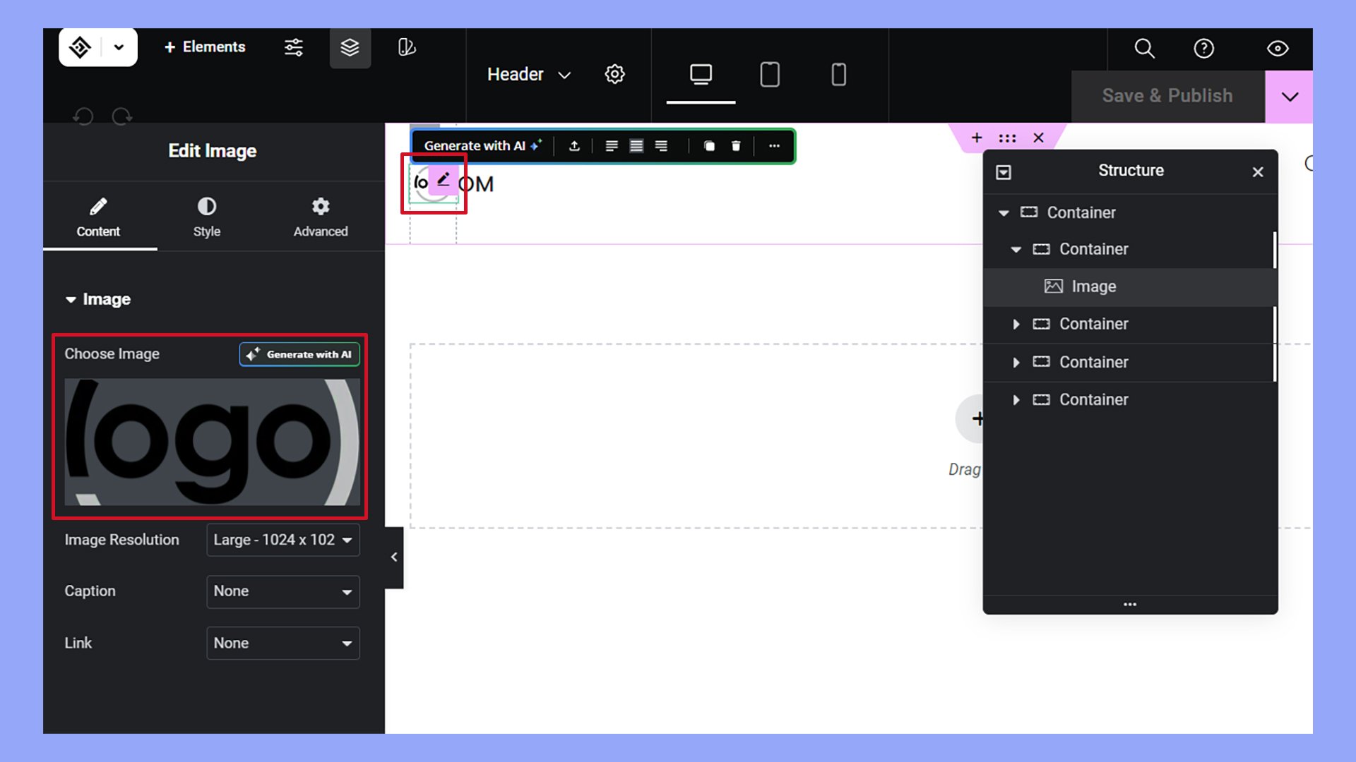 Changing the logo in WordPress page builder.