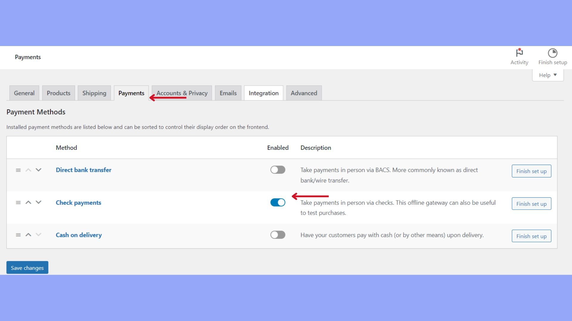 Elegir un modo de prueba en WooCommerce para los pagos