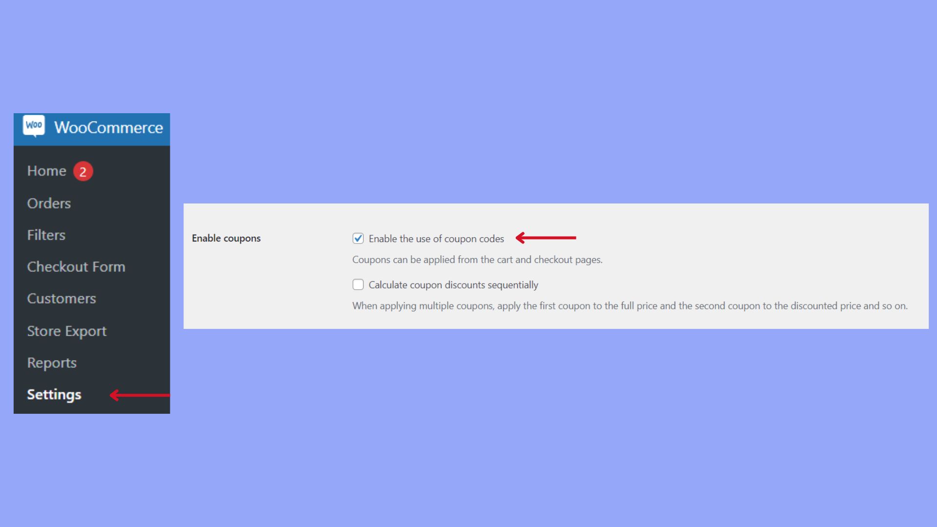 Setting up the general coupon data, enable coupons