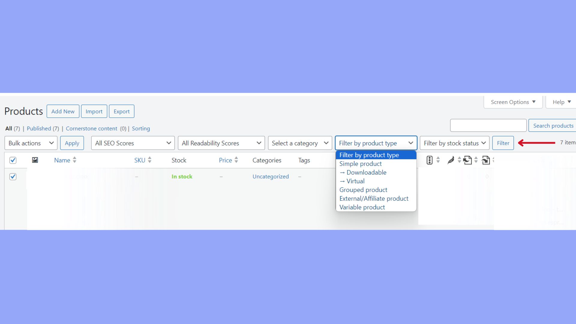 Filter the products before exporting from WooCommerce