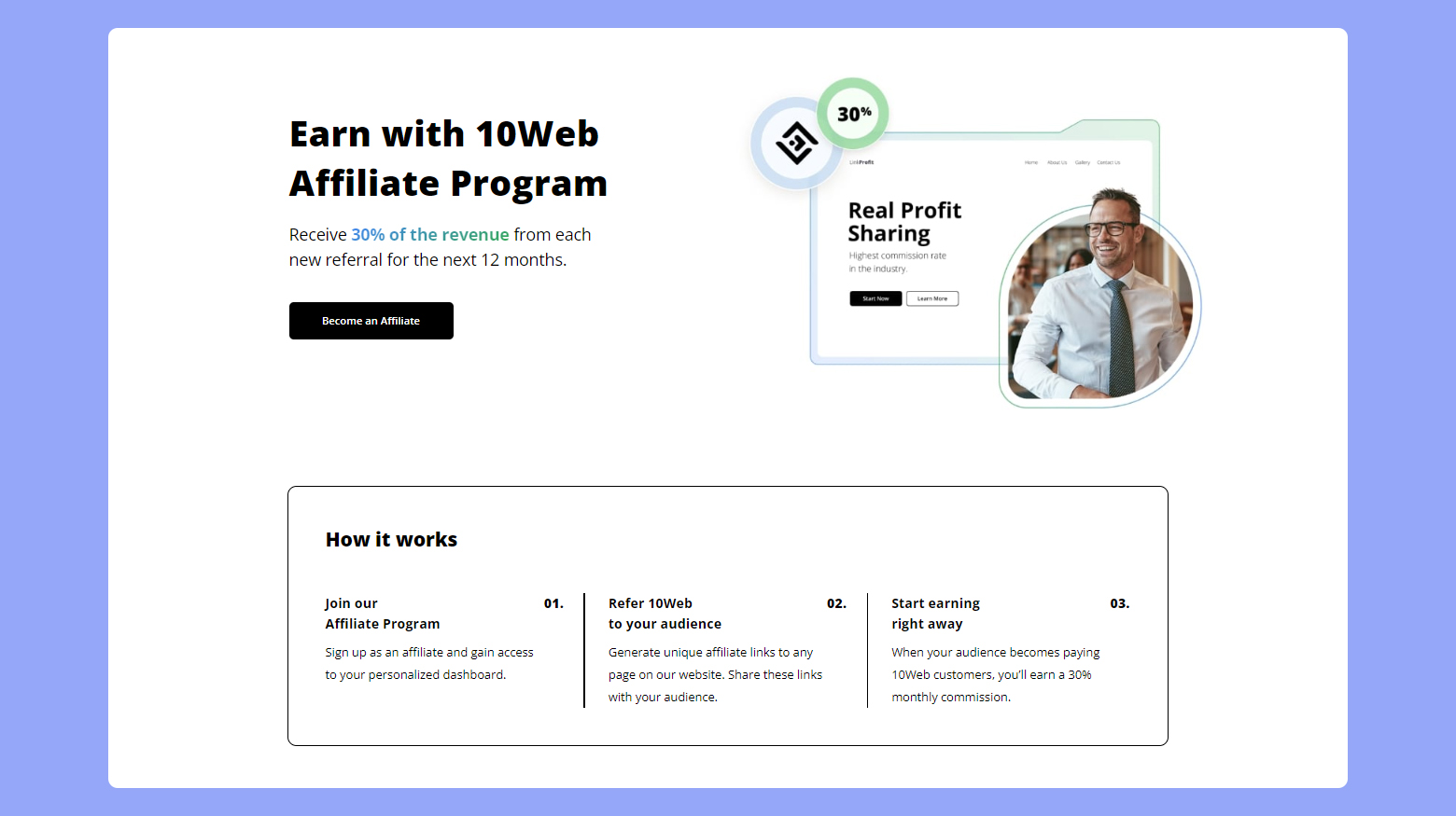 Make money with the 10Web Affiliate program. 