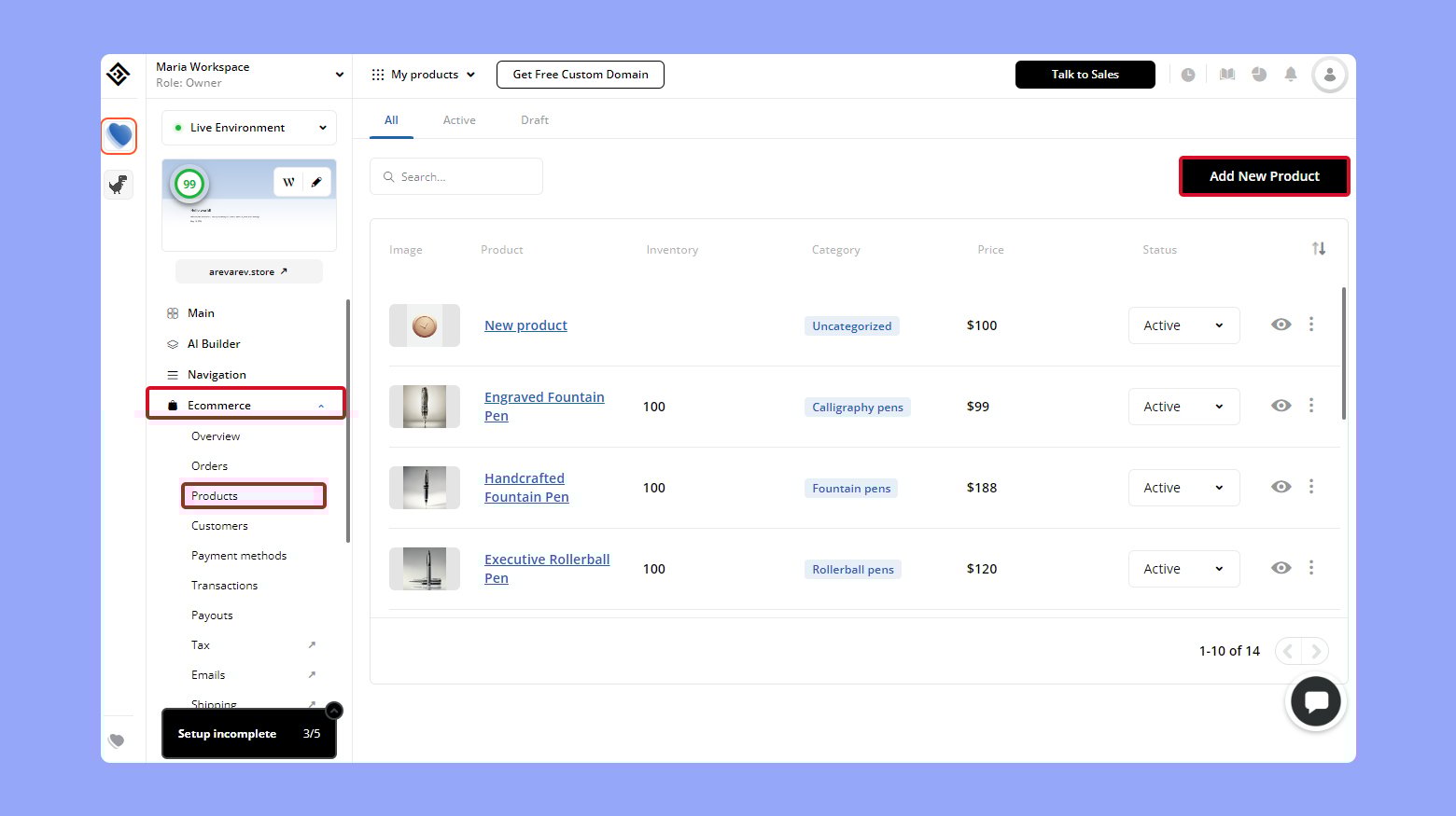 10Web ecommerce solution product section