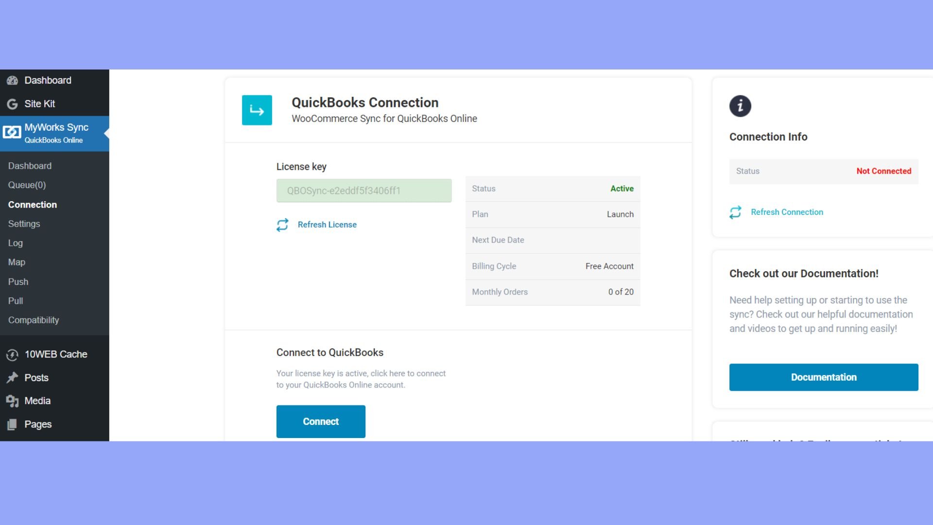 Sincroniza el plugin con tu cuenta de QuickBooks.