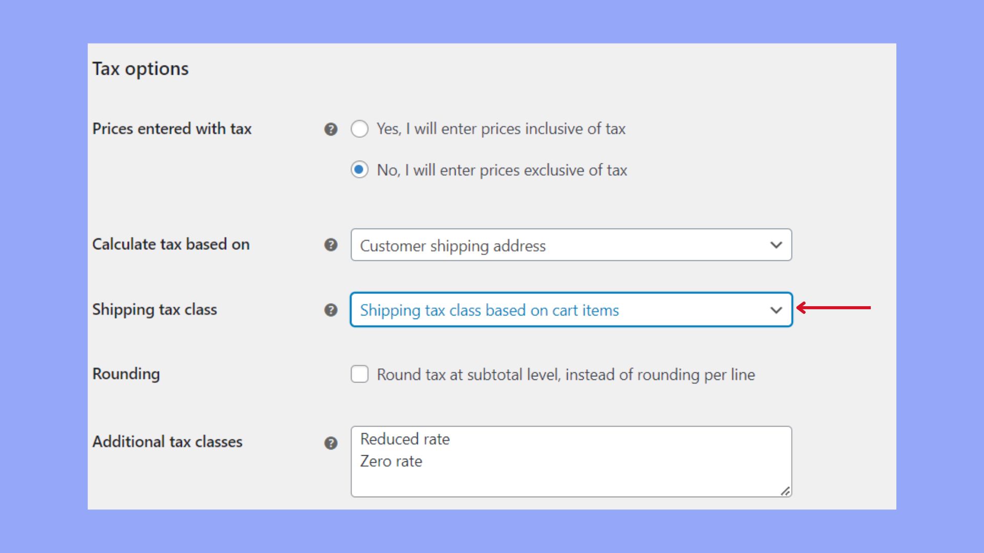 Configurar la clase de impuesto de envío en función de los artículos del carrito.