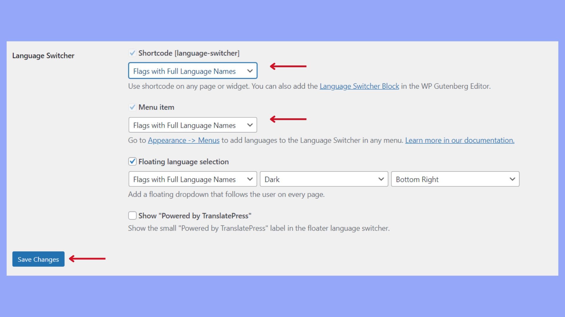 Aplicar el conmutador de idiomas