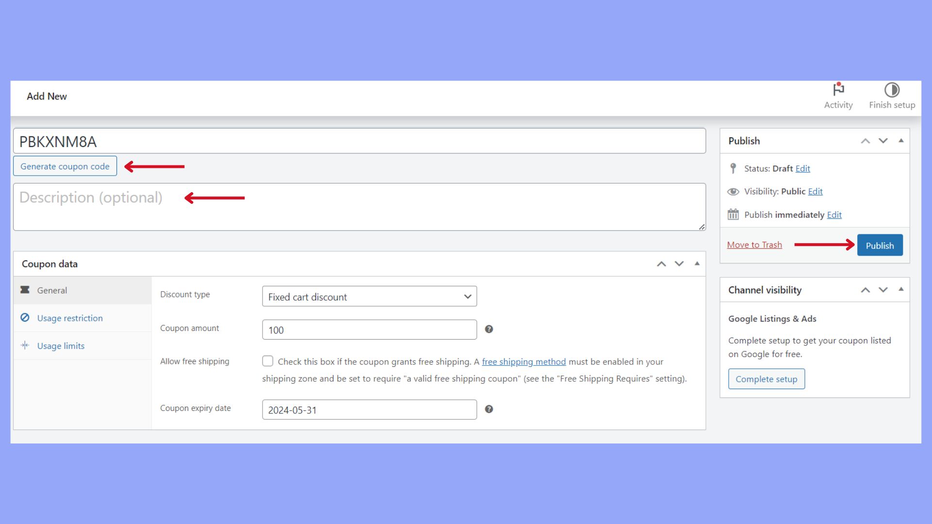 Adding the data for coupons