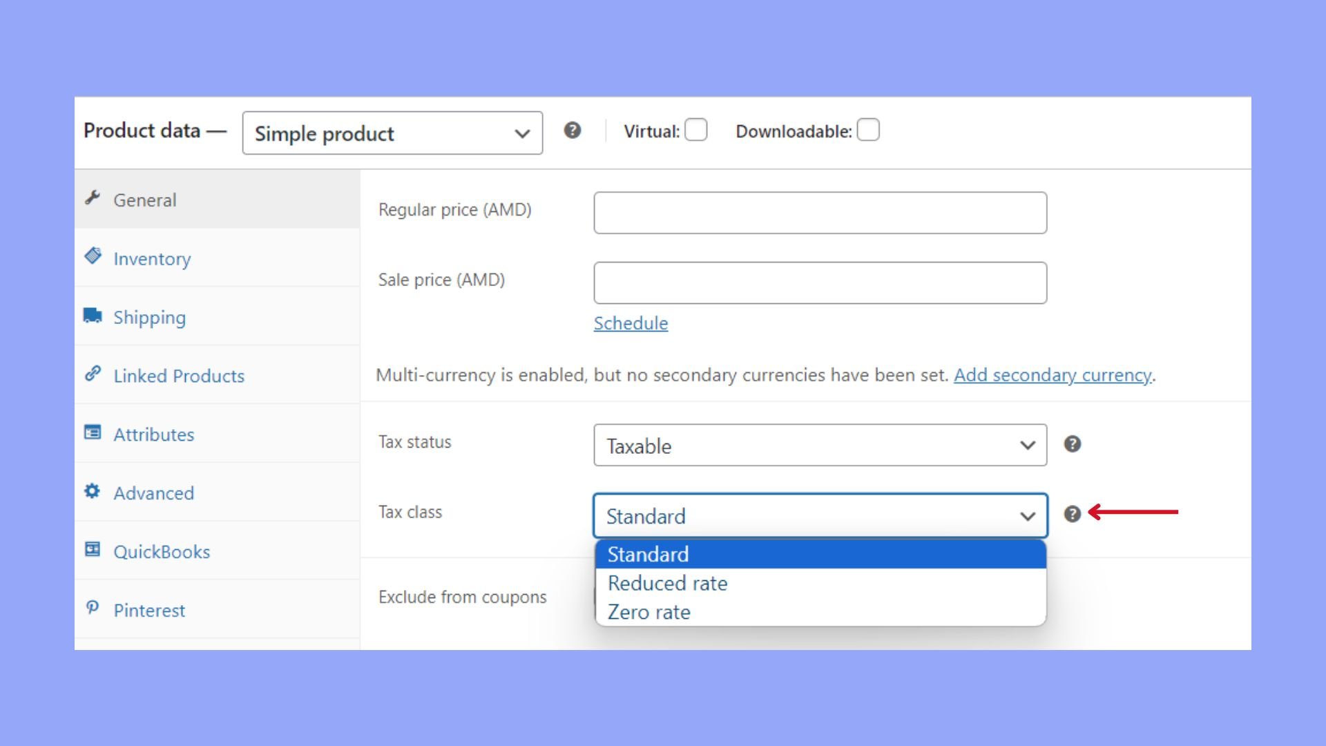 Assigning tax classes in WooCommerce