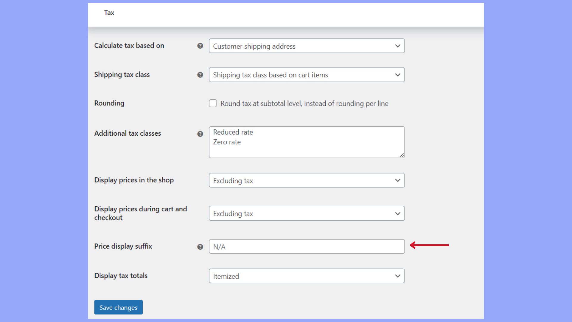Personalizar el sufijo de visualización del precio