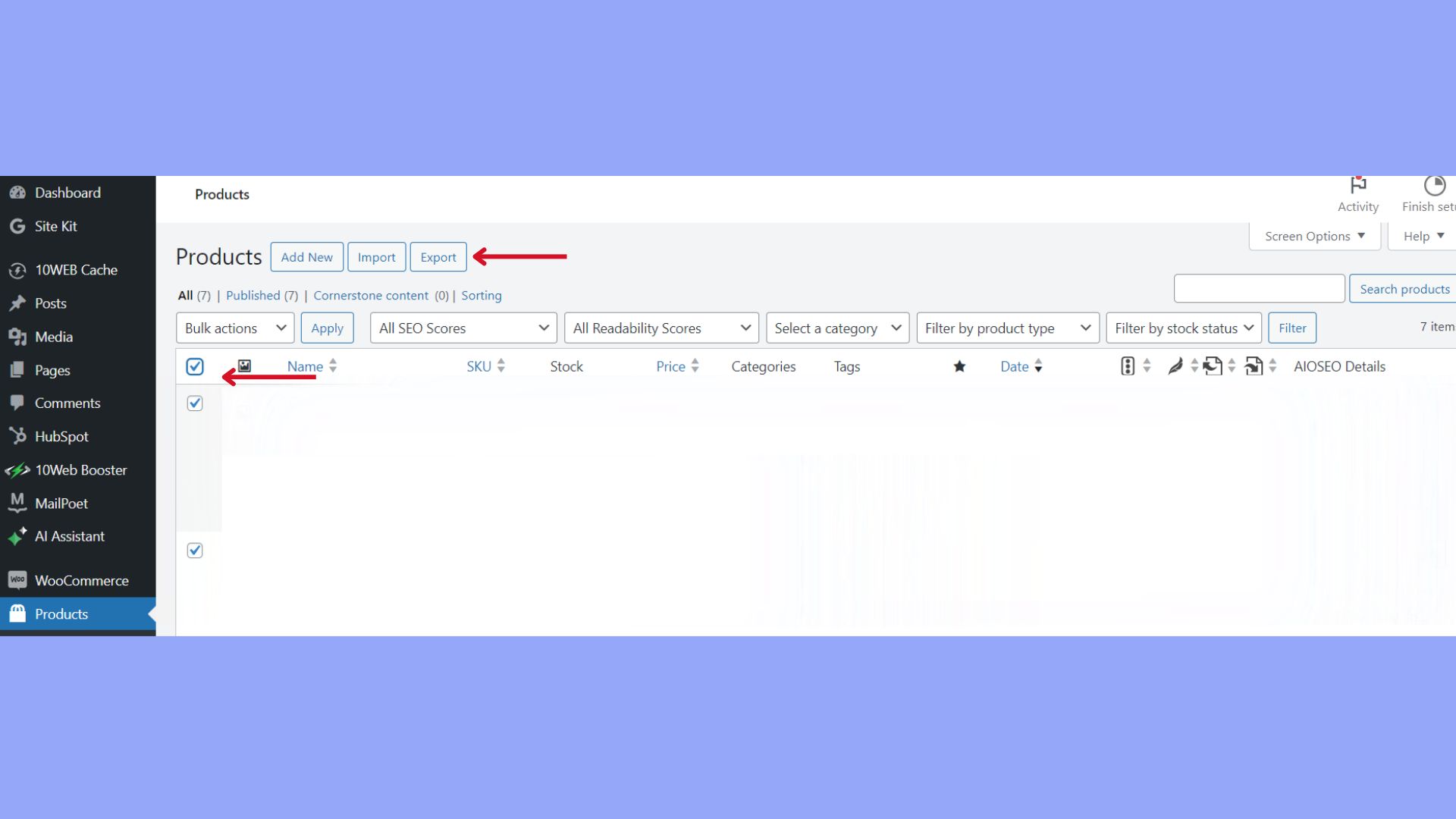 Export products from WooCommerce