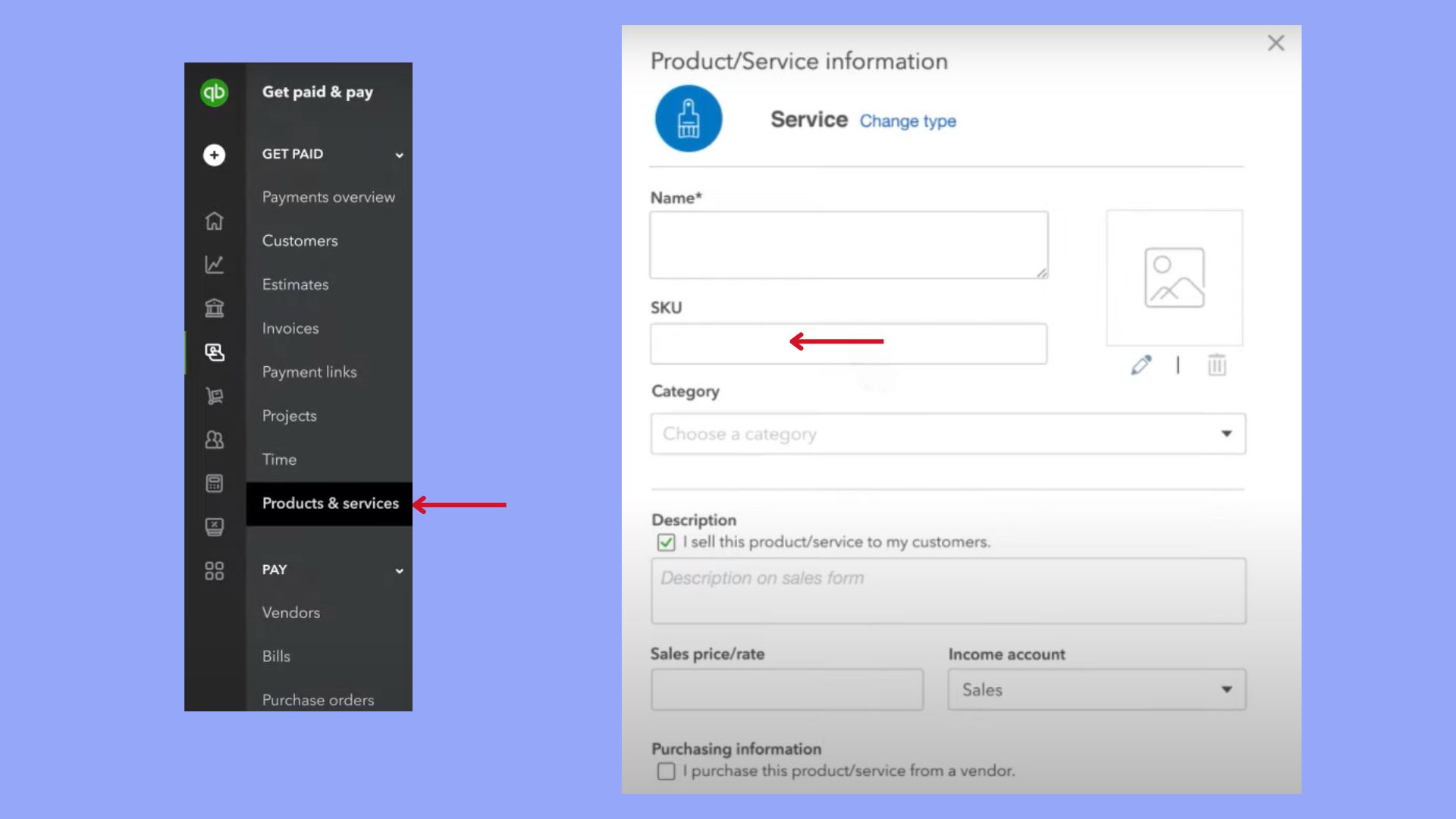 Mapear productos y servicios con QuickBooks